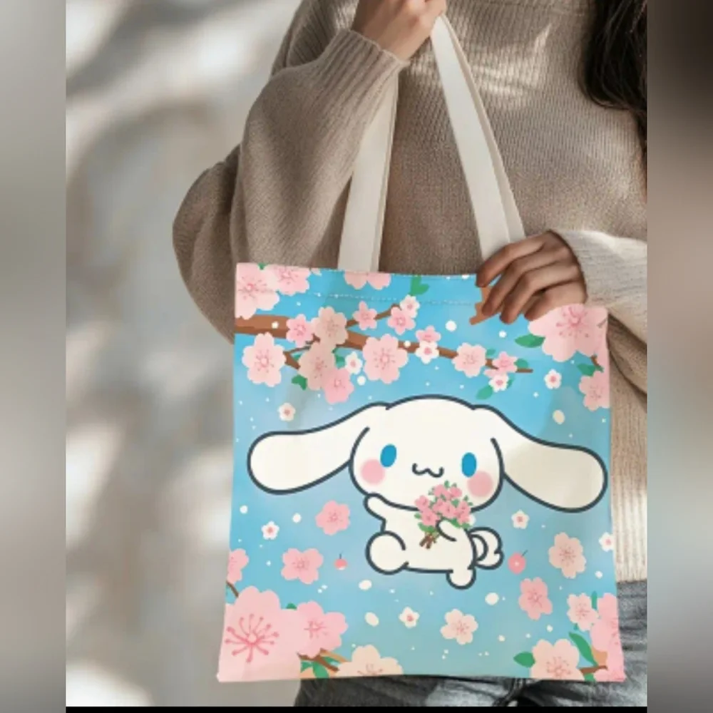 Cinnamoroll With Cherry Blossoms Blue Tote Bag